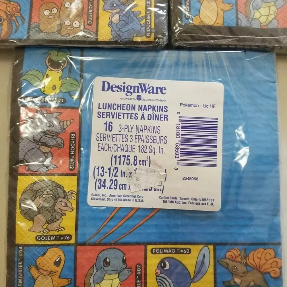 Vintage Pokemon Pikachu Party Napkins DesignWare 16 COUNT. New 3-ply LOT OF 3.